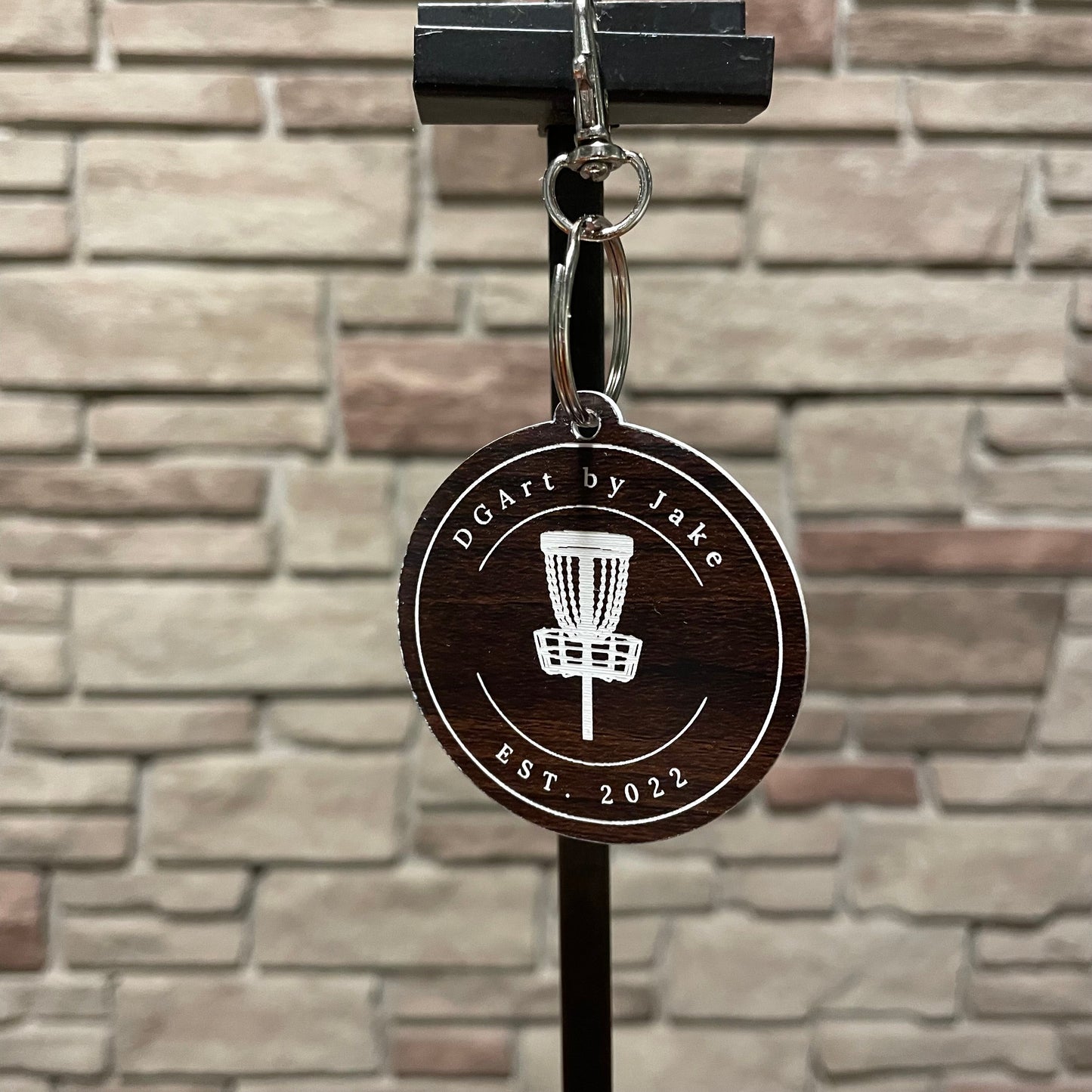 Custom Bag Tag Keychain - Wood and White